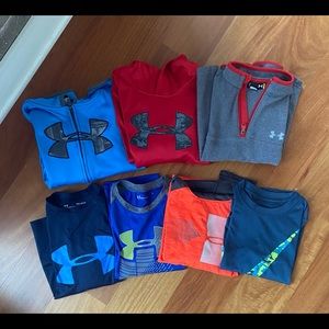 Lot of Boys Under Armour Shirts and Hoodies sz 7